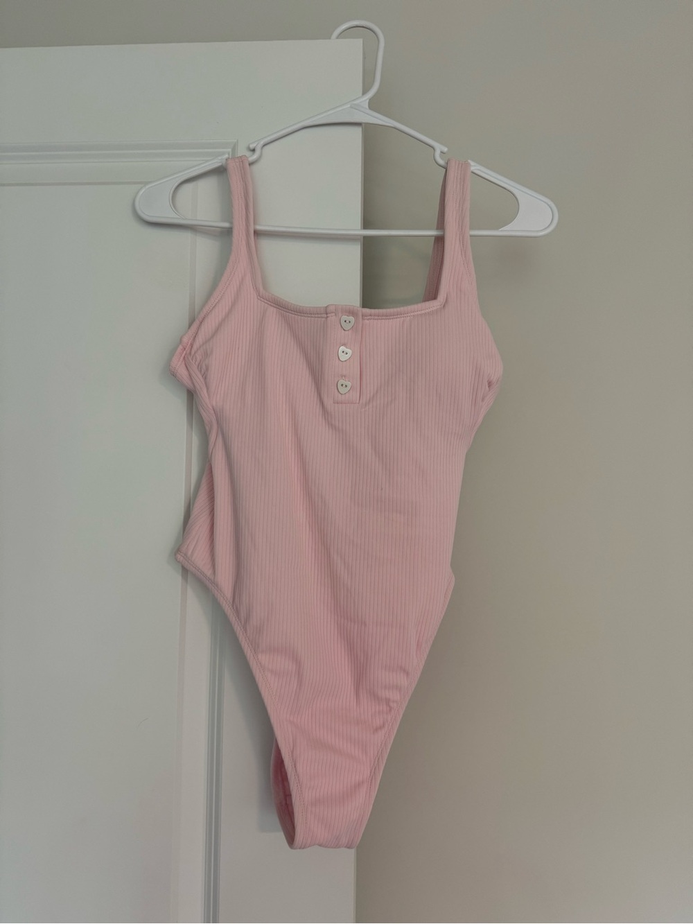 Stoney Clover Lane Light Pink Ribbed One-Piece Swimsuit with Heart Buttons
